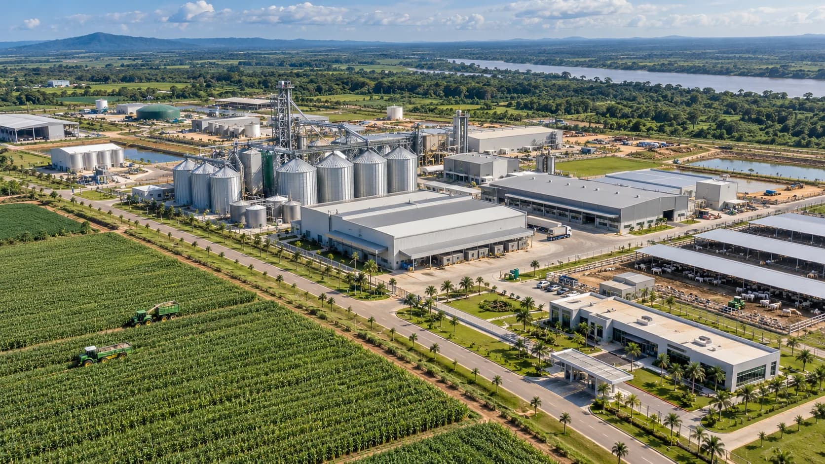 Illustration conceptuelle d’un complexe agricole et agro-industriel moderne en Afrique